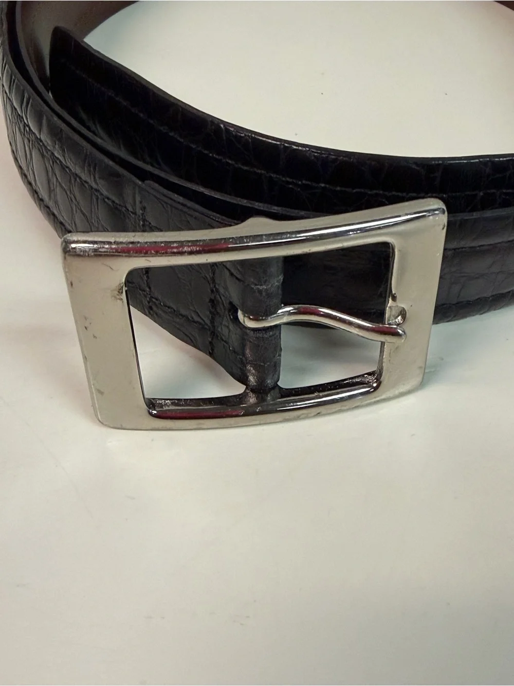 Men’s Cole Haan Black Leather Croc Design Belt Size 40